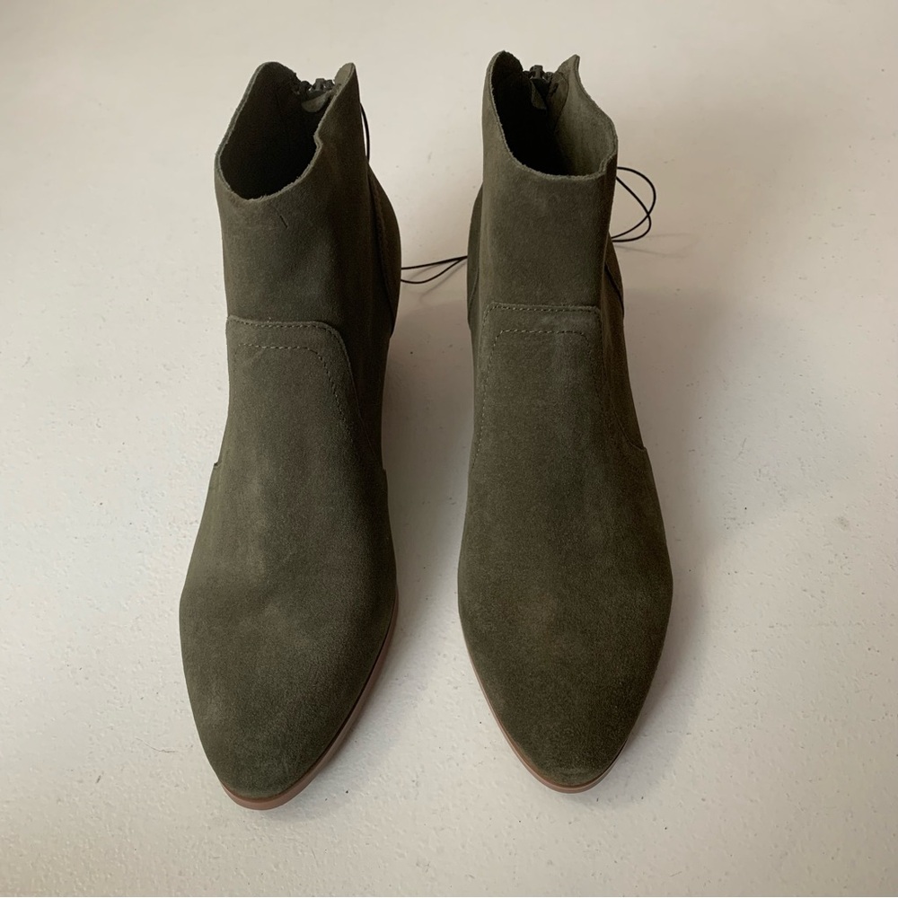 Violet & Red Size 8.5 Suede Leather Olive Green Cupid Bootie NWOB - Picture 3 of 16